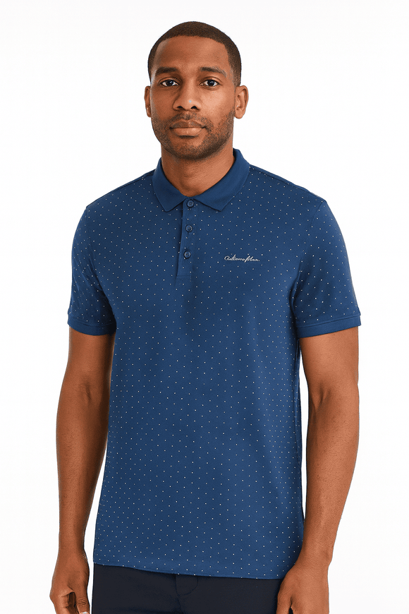 Blue Aop Polo Shirt With Chest Logo Blue Nawao.com