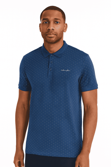 Blue Aop Polo Shirt With Chest Logo Blue Nawao.com