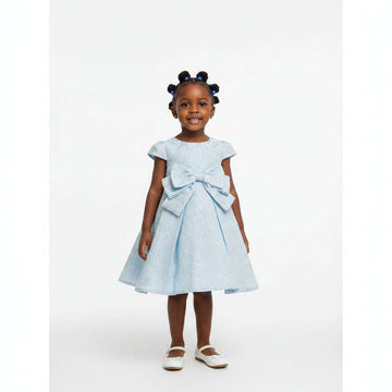 Blue Asymetric Jacquard Bow Dress Blue Nawao.com