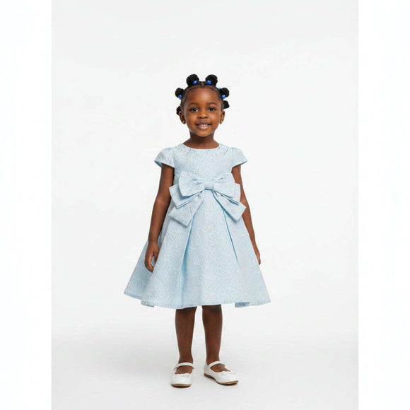 Blue Asymetric Jacquard Bow Dress Blue Nawao.com