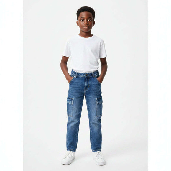 Blue Baggy Cargo Jeans Blue Nawao.com