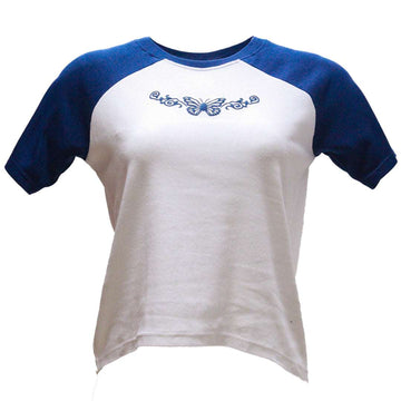 Blue Black Raglan Printed T Shirt Nawao.com