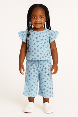 Blue Butterfly Wide leg And Top set Nawao.com