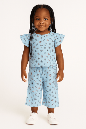 Blue Butterfly Wide leg And Top set Nawao.com