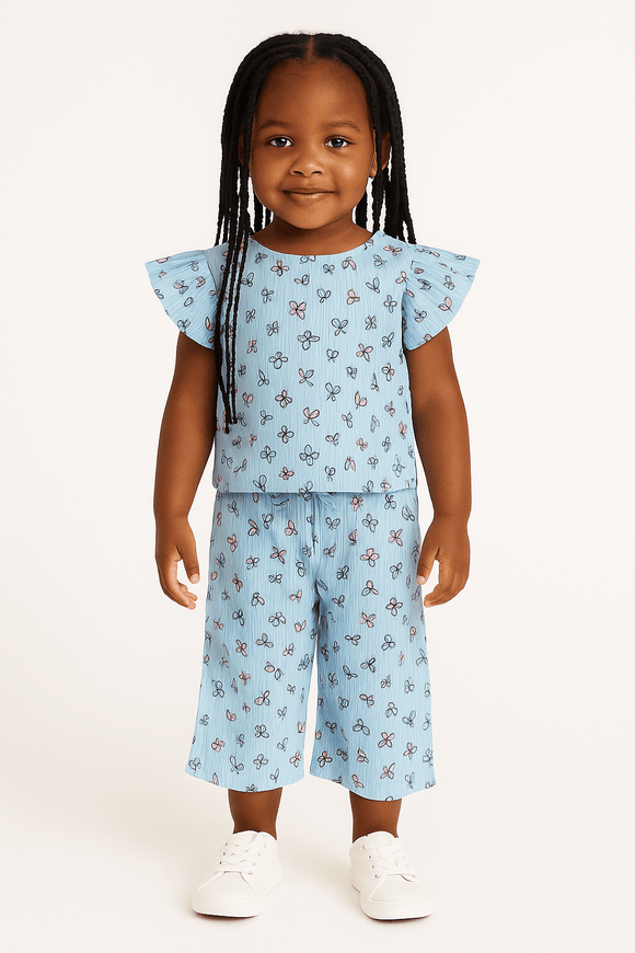 Blue Butterfly Wide leg And Top set Nawao.com