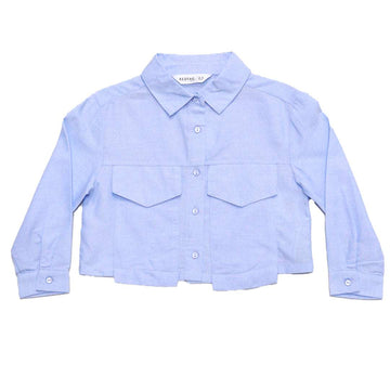 Blue Chambray Button Front Blouse Nawao.com