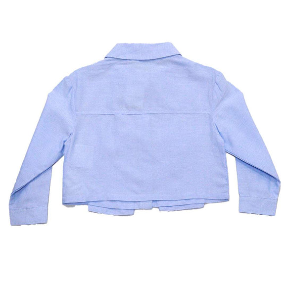 Blue Chambray Button Front Blouse Nawao.com