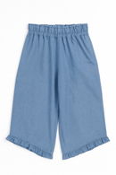 Blue Chambray Ruffle Trouser Nawao.com