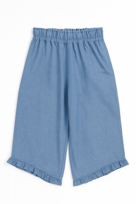 Blue Chambray Ruffle Trouser Nawao.com