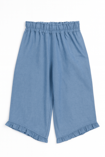 Blue Chambray Ruffle Trouser Nawao.com