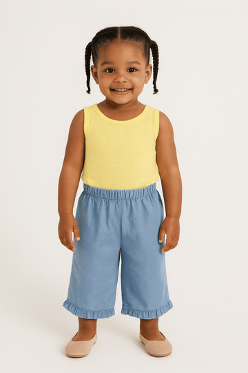 Blue Chambray Ruffle Trouser Nawao.com