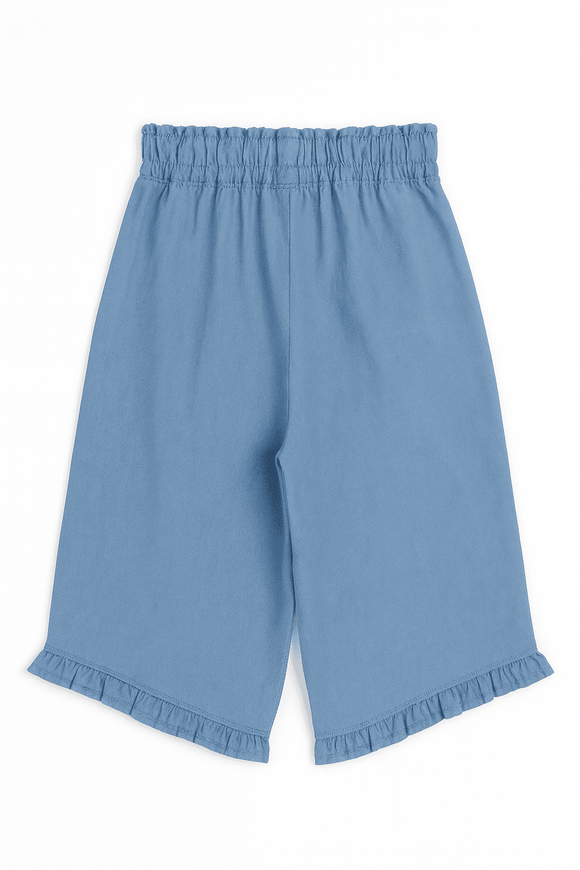 Blue Chambray Ruffle Trouser Nawao.com