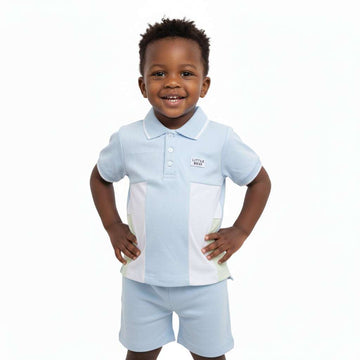 Blue Cut And Sew  Polo And Shorts Set Blue Nawao.com