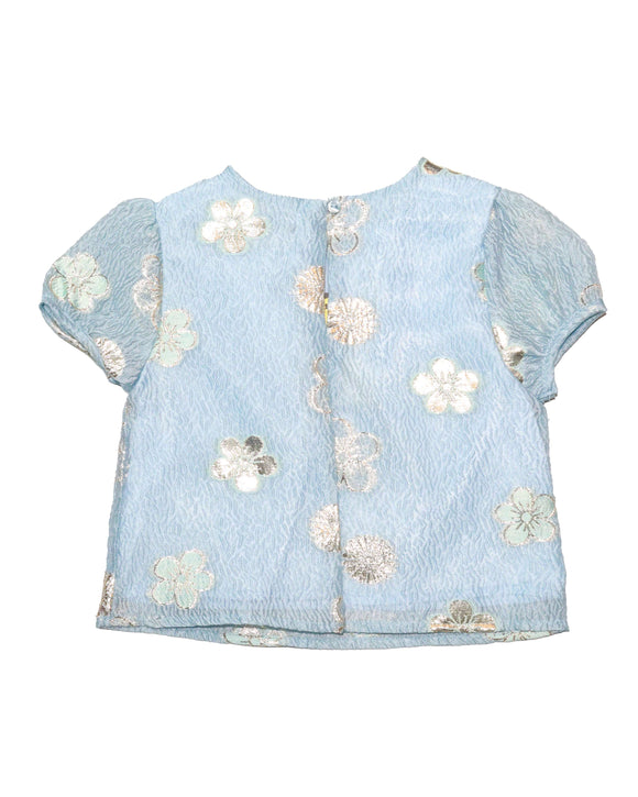Blue Embroidered Floral Blouse Nawao.com