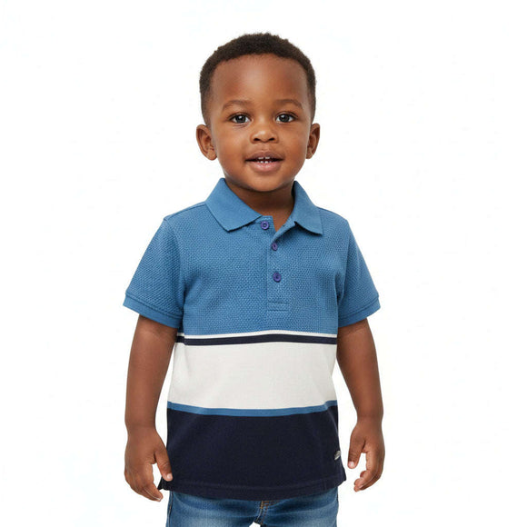 Blue Eng Striped Shorts Sleeve Polo Blue Nawao.com