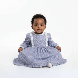 Blue Floral All Over Print Cotton Cord Dress Blue Nawao.com