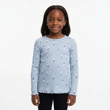 Blue Floral Aop Rib F S T Shirt Blue Nawao.com