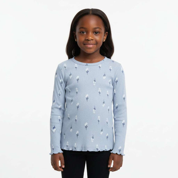 Blue Floral Aop Rib F S T Shirt Blue Nawao.com