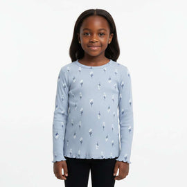 Blue Floral Aop Rib F S T Shirt Blue Nawao.com