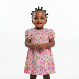 Blue Floral Print Front Smocking Dress Blue Nawao.com