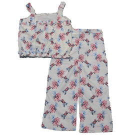 Blue Floral Satin Frills Blouse And Trouser Nawao.com