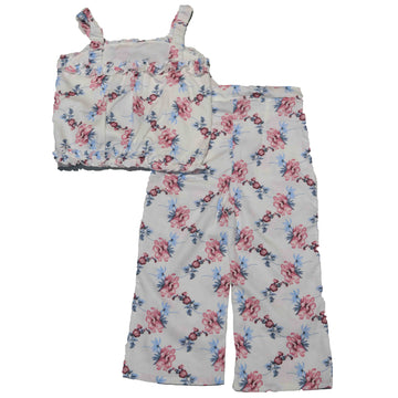 Blue Floral Satin Frills Blouse And Trouser Nawao.com