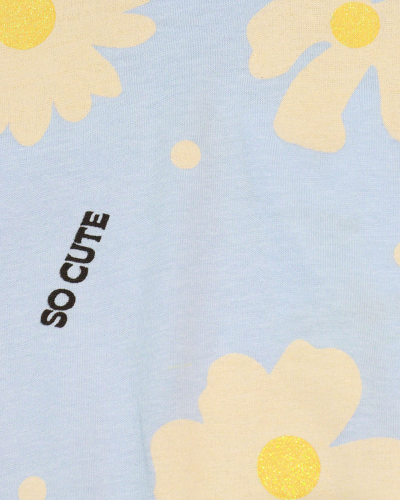 Blue Flower Aop Crop T Shirt Nawao.com