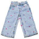 Blue Flower Embroided Wide Leg Jeans Nawao.com