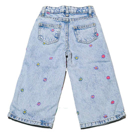 Blue Flower Embroided Wide Leg Jeans Nawao.com