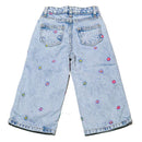 Blue Flower Embroided Wide Leg Jeans Nawao.com
