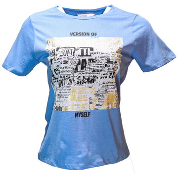Blue Foil Printed T Shirt Nawao.com