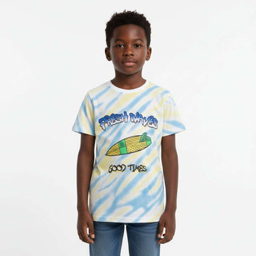 Blue Fresh Waves Tye Dye Tee With Puff Print Blue Nawao.com
