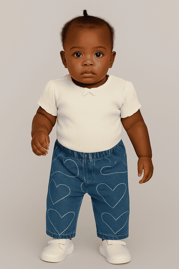 Blue Heart All Over Print Denim Jeans Nawao.com