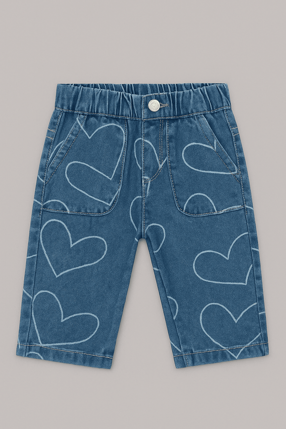 Blue Heart All Over Print Denim Jeans Nawao.com