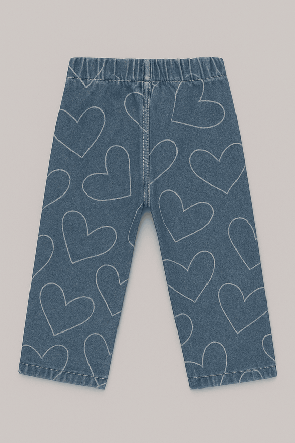 Blue Heart All Over Print Denim Jeans Nawao.com