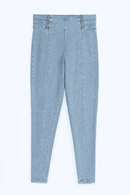 Blue High Waist Button Jeggings Nawao.com