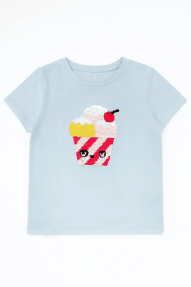 Blue Ice Cream Sequins At Chest T Shirt Nawao.com