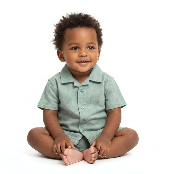 Blue Jacuard Short Seelve Shirts Blue Nawao.com