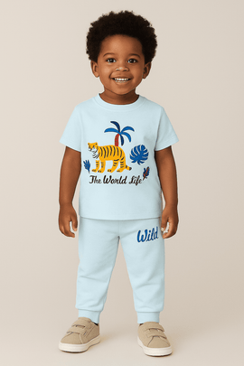 Blue Jungle T Shirt And Long Pant Pyjama Set Blue Nawao.com