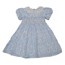 Blue Lace Neck Printed Dress Nawao.com