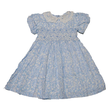 Blue Lace Neck Printed Dress Nawao.com