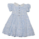 Blue Lace Neck Printed Dress Nawao.com
