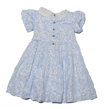 Blue Lace Neck Printed Dress Nawao.com