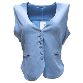 BLUE LINEN BLEND WAISTCOAT Nawao.com