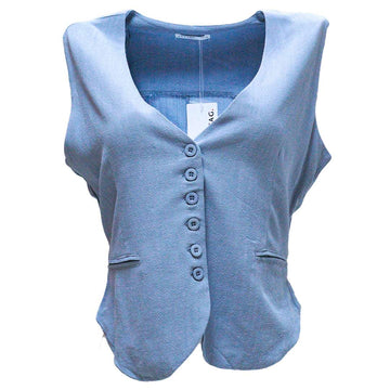 BLUE LINEN BLEND WAISTCOAT Nawao.com
