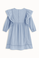 Blue Long Sleeve Frill Dress Blue Nawao.com