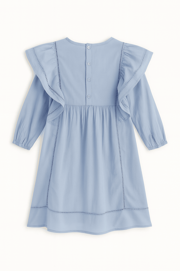Blue Long Sleeve Frill Dress Blue Nawao.com
