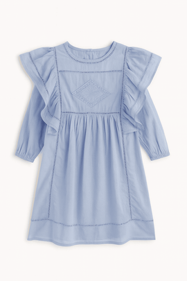 Blue Long Sleeve Frill Dress Blue Nawao.com