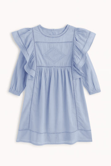Blue Long Sleeve Frill Dress Blue Nawao.com