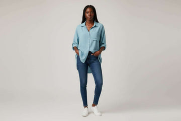 Blue Long Sleeve Front Button Detail Collar Shirt Nawao.com
